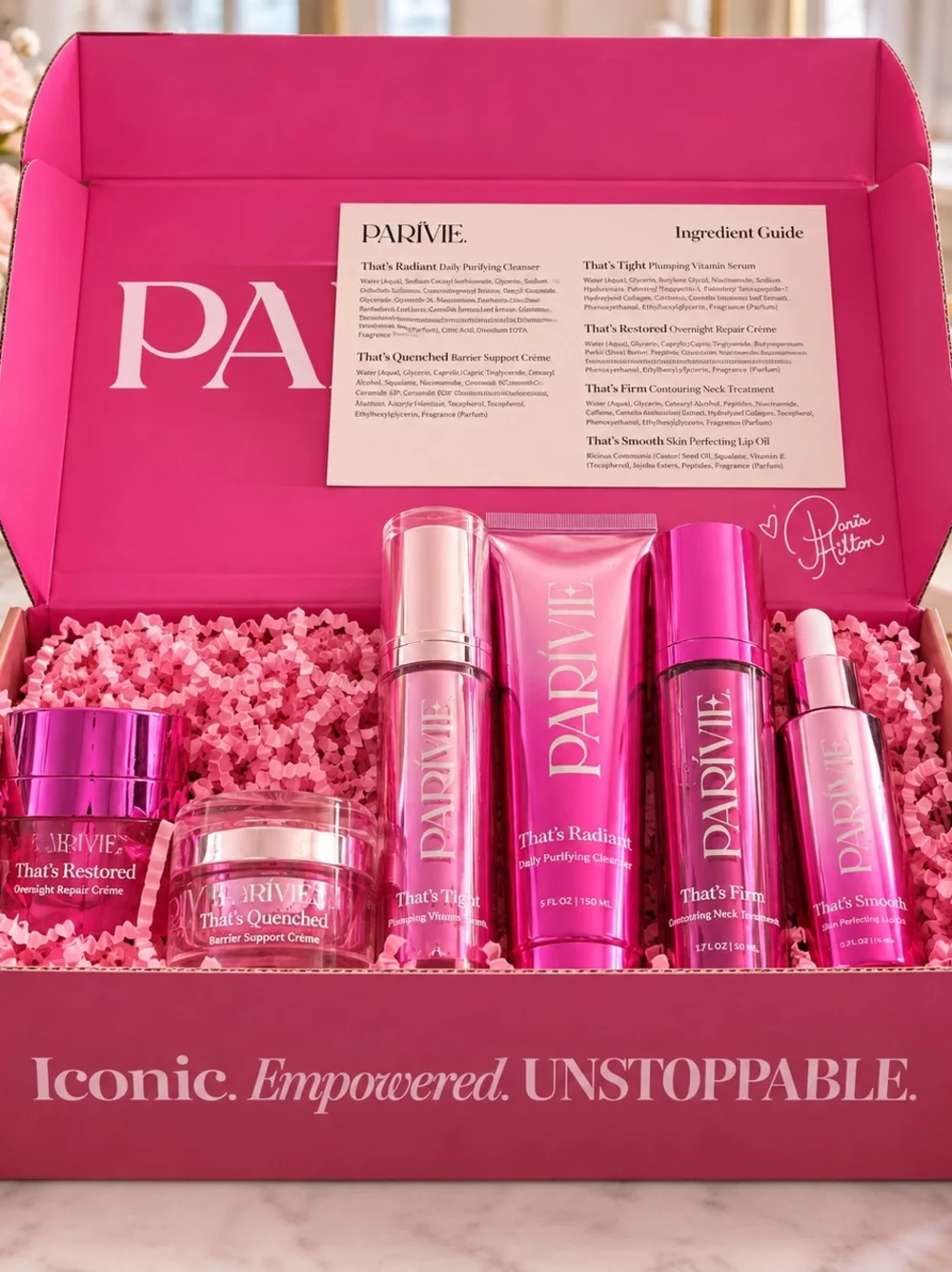 PARÍVIE Paris Hilton 6 Pc Full Size Skincare Gift Set New $449 Value